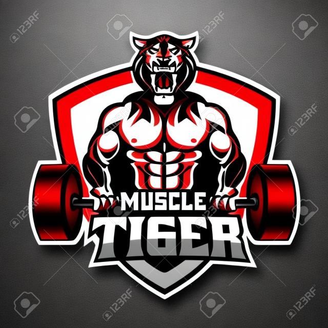 Muscle tiger mascot logo template. easy to edit and customize