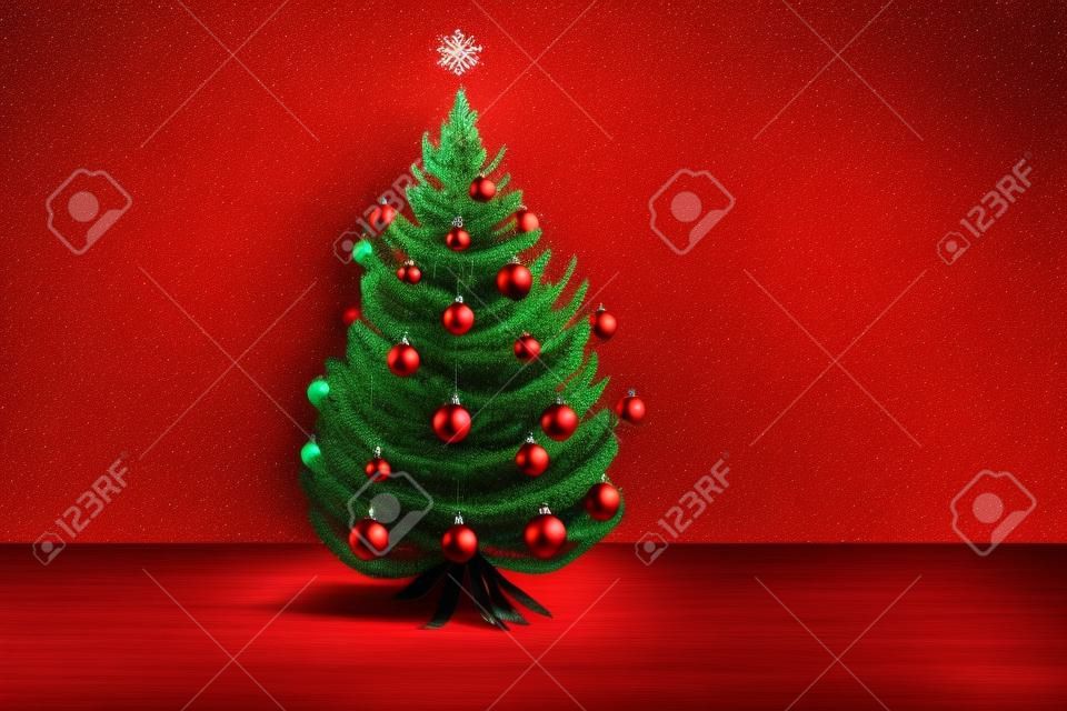 Christmas tree on a red background. Christmas and New Year concept.