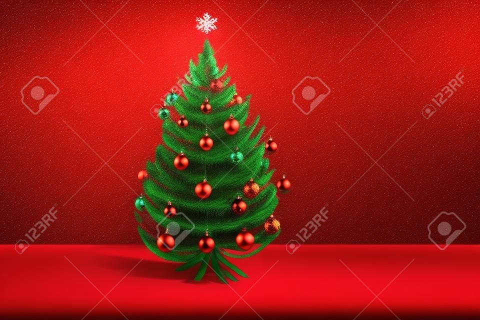 Christmas tree on a red background. Christmas and New Year concept.
