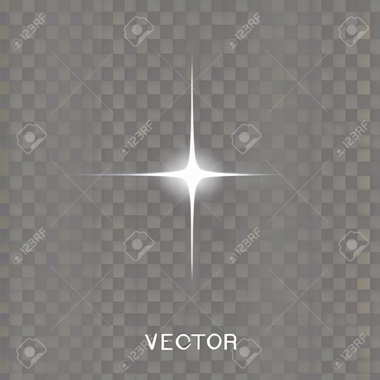 Star shine light, glitter sparkle glow. Vector star shine rays, white sunlight on transparent background