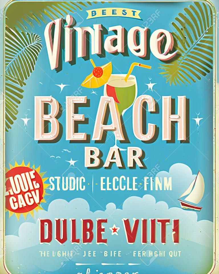 Vintage Beach Bar poster. Vector background.