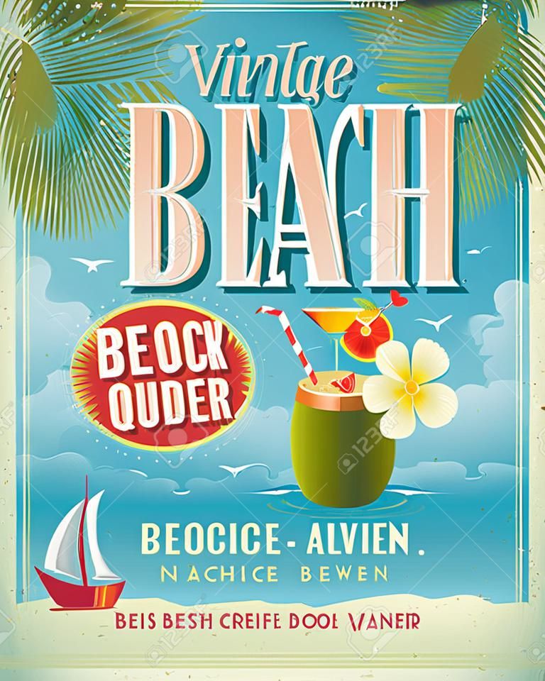 Poster Vintage Bar Beach. Vector de fondo.