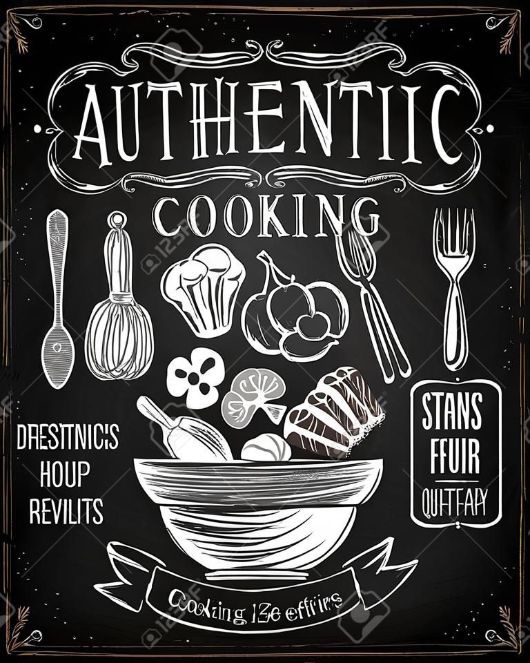 Cartaz de cozinha autêntico - estilo quadro-negro. Ilustração vetorial.