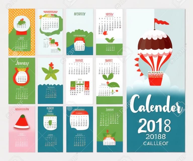 カレンダーの 2018 年。かわいいカレンダー。ベクトルの図。