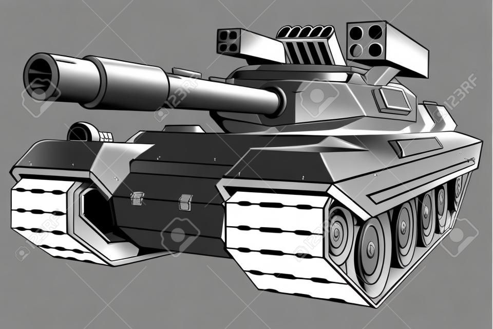 Kampfpanzer-Vektorzeichnung, Kampfpanzer-Zeichnungsskizze, Kampfpanzer in Schwarzweiß, Vektorgrafiken zum Gestalten