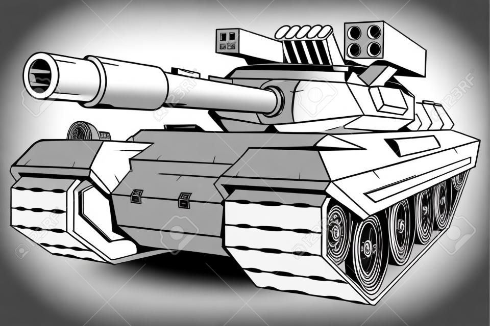 Kampfpanzer-Vektorzeichnung, Kampfpanzer-Zeichnungsskizze, Kampfpanzer in Schwarzweiß, Vektorgrafiken zum Gestalten