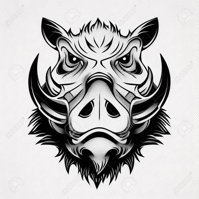 Głowa dzika. świnia. logo głowy knura. szkic do maskotki, logo lub symbolu. świnia lub dzik maskotka. grafika wektorowa do zaprojektowania