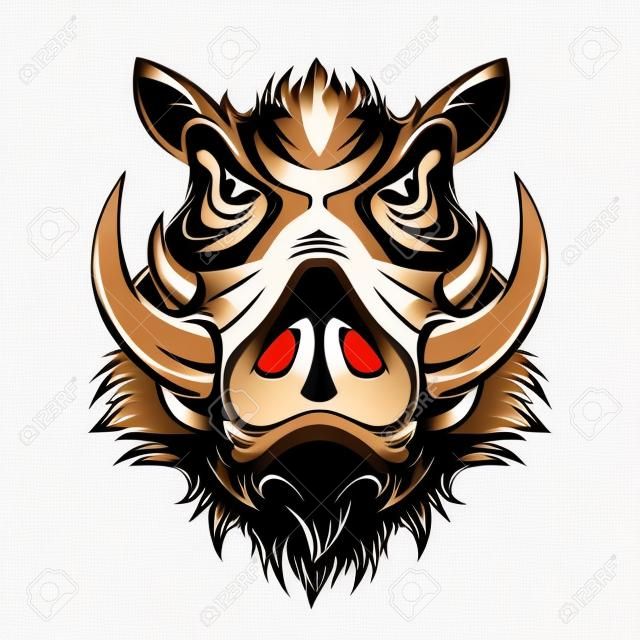 イノシシの頭。豚。イノシシの頭のロゴ。マスコット、ロゴ、またはシンボルのスケッチ。豚またはイノシシのマスコット。設計するベクトルグラフィックス