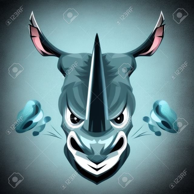 Angry rhinoceros. Rhino animal. Sports mascot. Angry cartoon animal. Rhino head. Dimensional modeling. Logo for printing. Animal head for tattoo. Vector graphics to design.