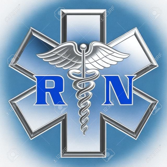 Registered Nurse Star of Life Medical Symbol is an illustration of a blue registered nurse medical design in a star of life medical symbol 