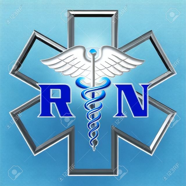 Registered Nurse Star of Life Medical Symbol is an illustration of a blue registered nurse medical design in a star of life medical symbol 