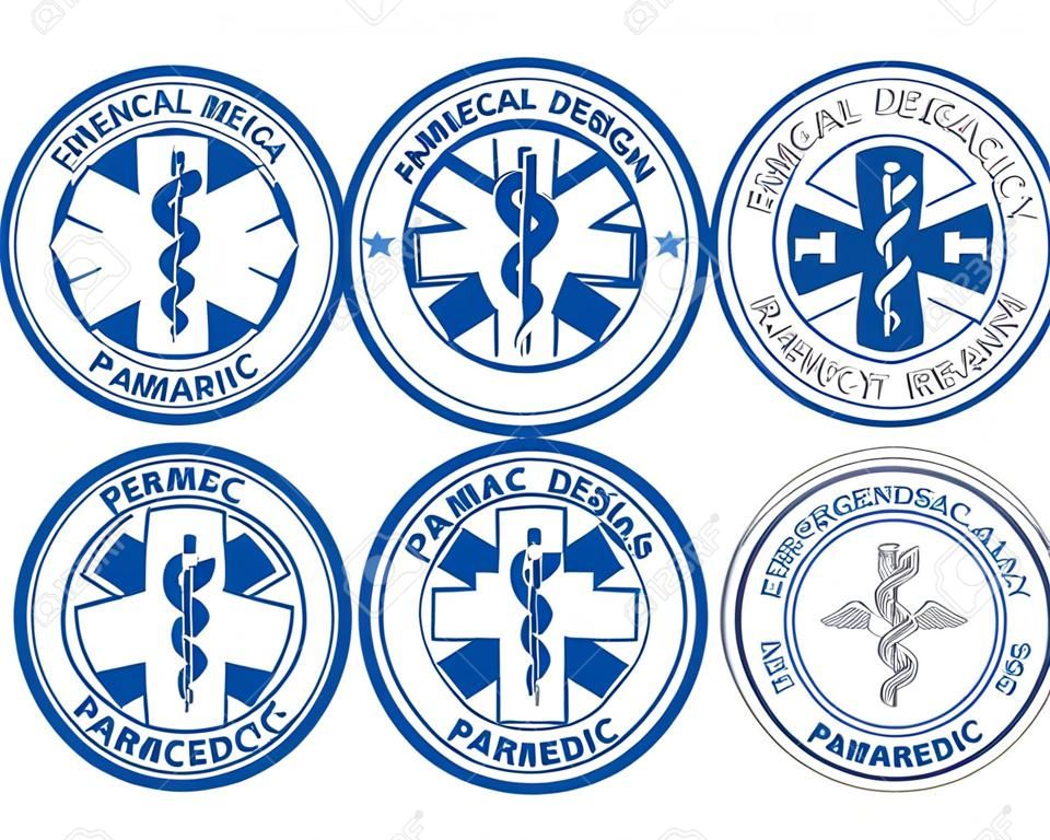 EMT Ratownik Medyczny Designs jest ilustracji sześć EMT lub sanitariusz wzorów z gwiazdą życia symboli medycznych