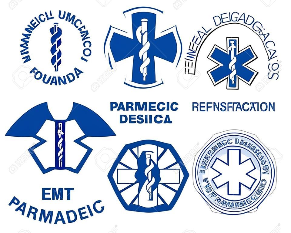EMT фельдшер медицинской конструкций иллюстрации шести EMT или фельдшер конструкций со звездой жизни медицинской символы