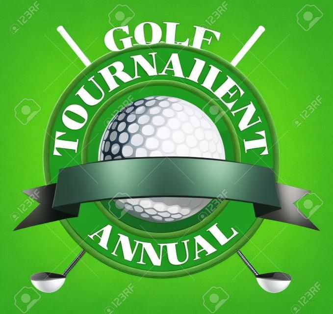 Golf Tournament Design is an illustration of an annual golf tournament design  Contains golf clubs and golf ball and a green background and banner for your text 