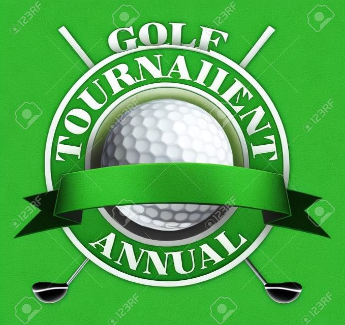 Golf Tournament Design is an illustration of an annual golf tournament design  Contains golf clubs and golf ball and a green background and banner for your text 