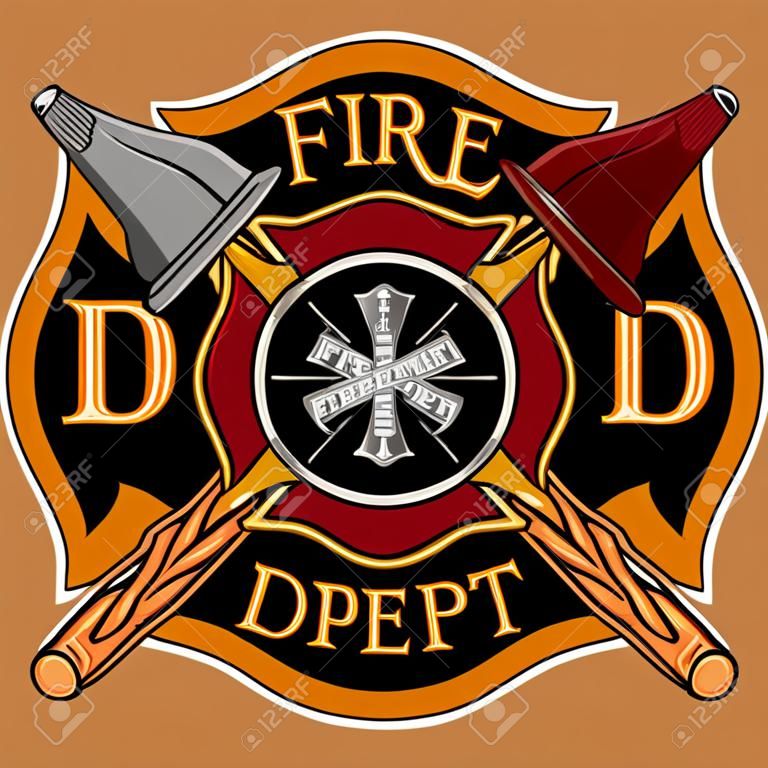 Fire Department Cross Vintage Emblem Concept Illustration.