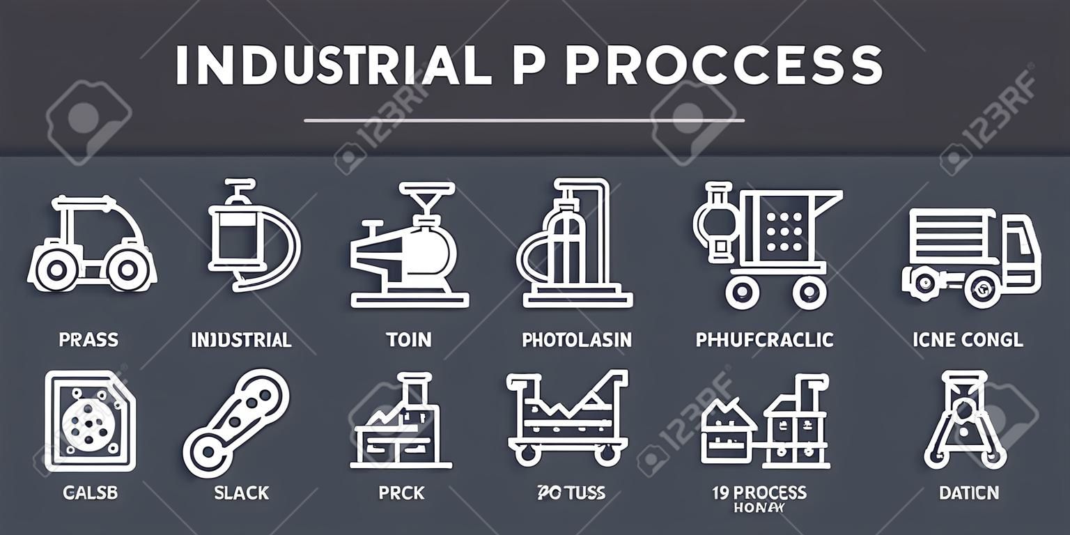 conjunto de 10 iconos de línea de concepto de proceso industrial