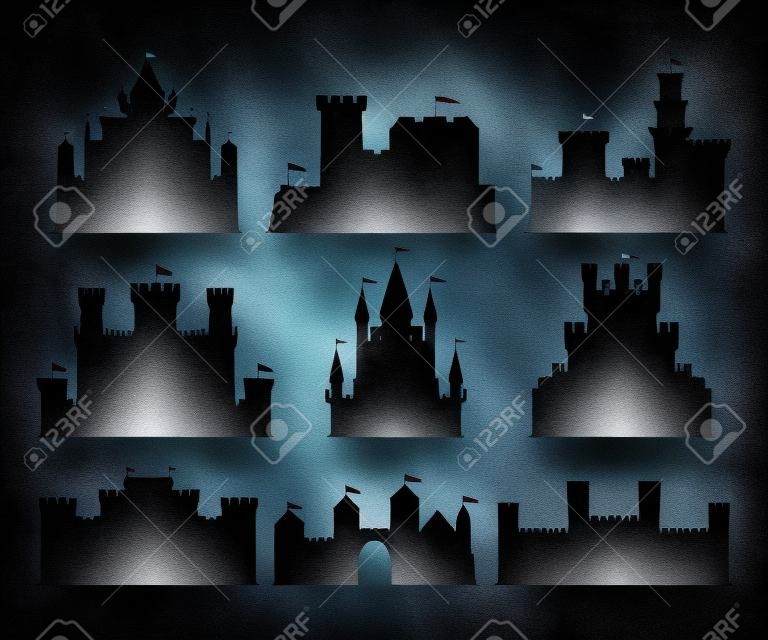 Castles silhouettes set.