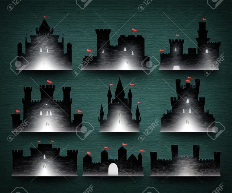 Castles silhouettes set.