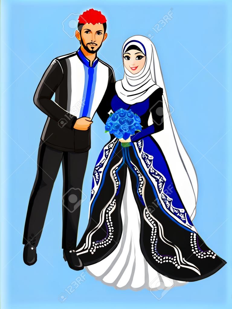 藍黑色穆斯林婚紗