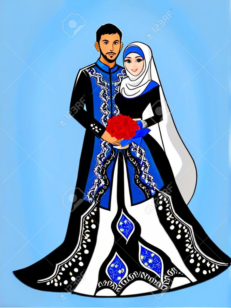 Vestido de casamento muçulmano preto azul