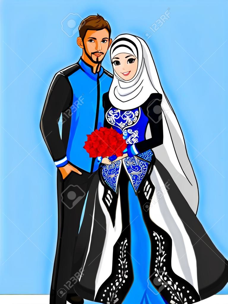 Blue Black Muslim Wedding Dress