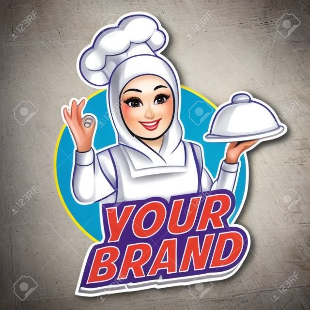액션 로고의 여성 요리사