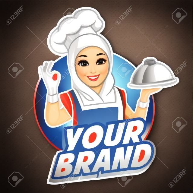 Женский шеф-повар в действии логотип