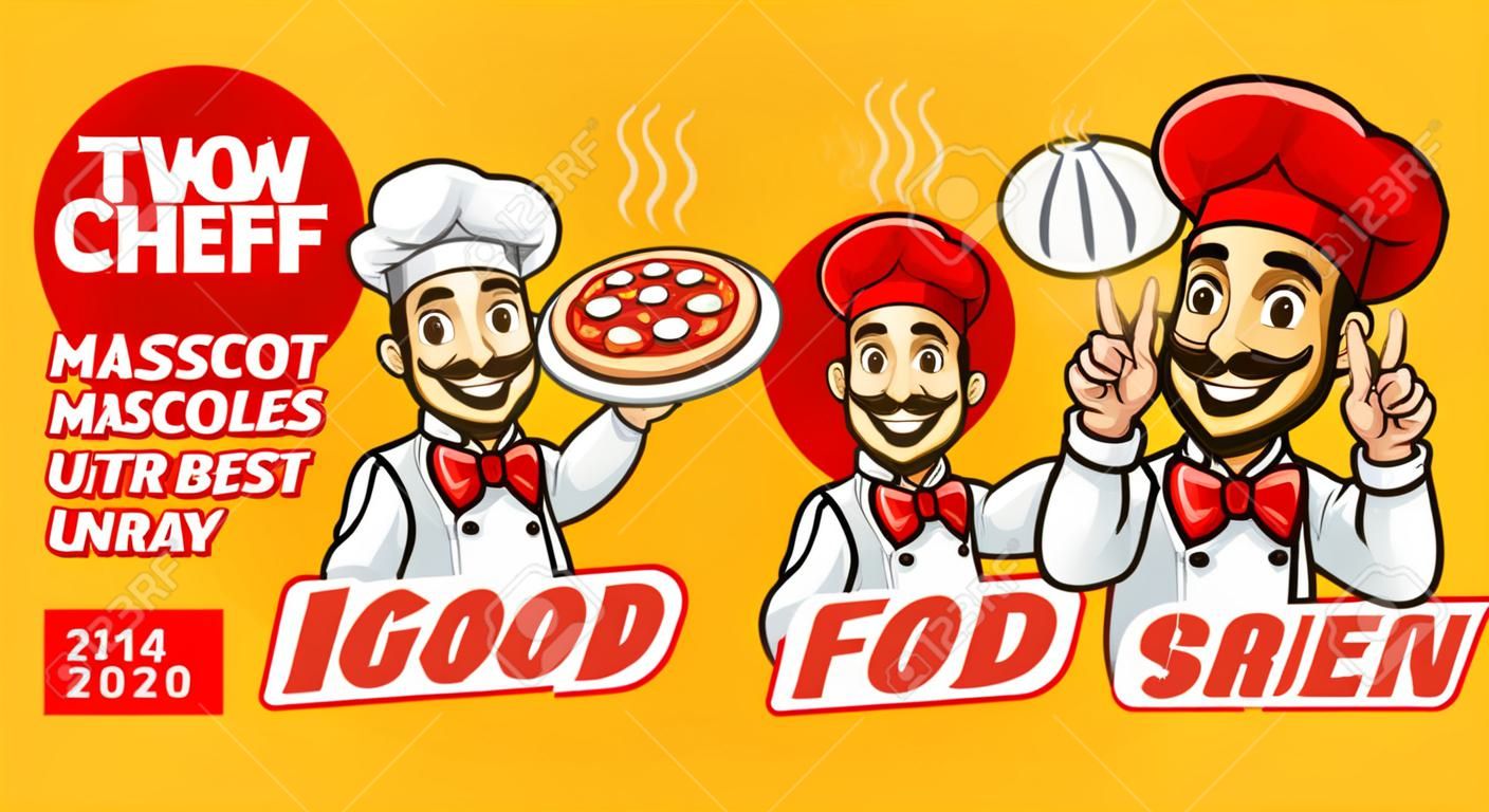 식품 사업과 요리에 좋은 두 명의 셰프 남자 마스코트 로고