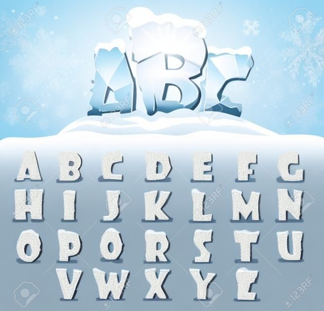 Letras de hielo con nieve en la parte superior, fuente vectorial