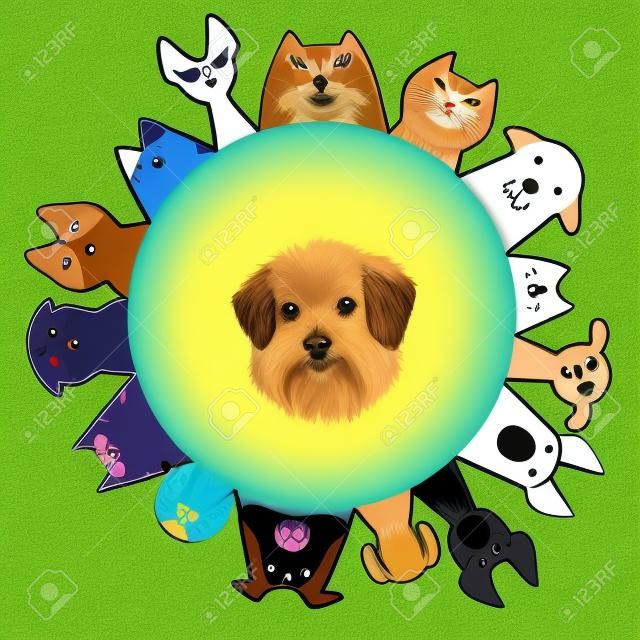 dogs & cats circle with copy space