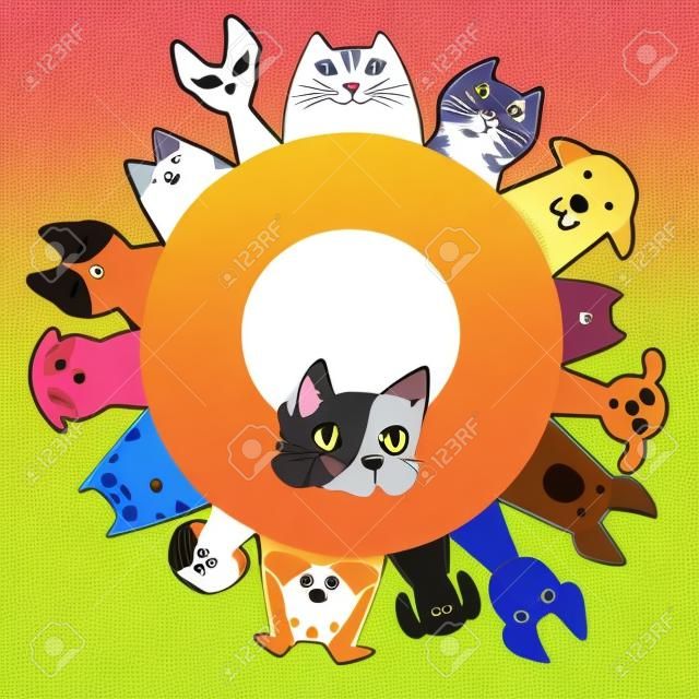 perros y gatos círculo con copia espacio