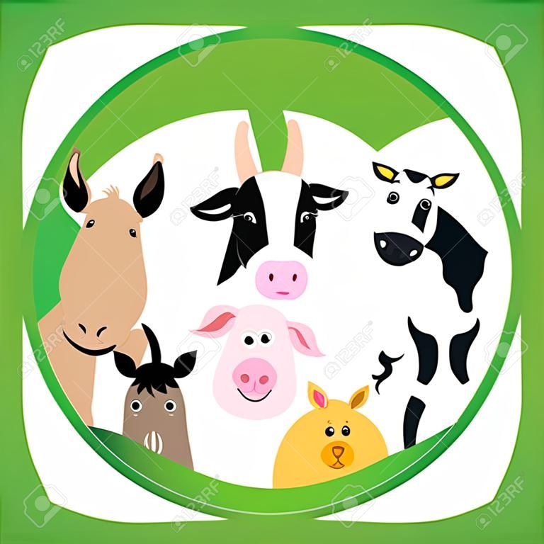 Animais de fazenda em design de quadro redondo