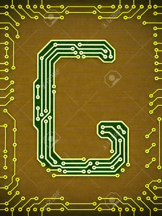 Alfabeto de placas de circuito impreso. Fácil de editar. Mayúscula G