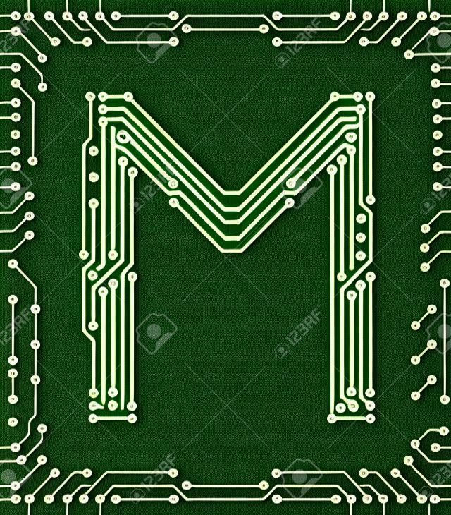 Alphabet of printed circuit boards. Easy to edit. Capital letter M