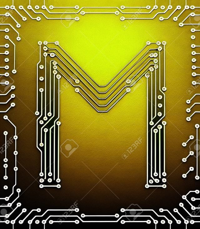 Alphabet of printed circuit boards. Easy to edit. Capital letter M