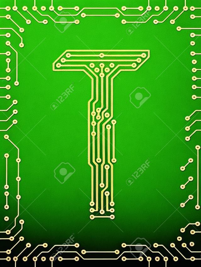 Alfabeto de placas de circuito impresso. Fácil de editar. Capital letra T