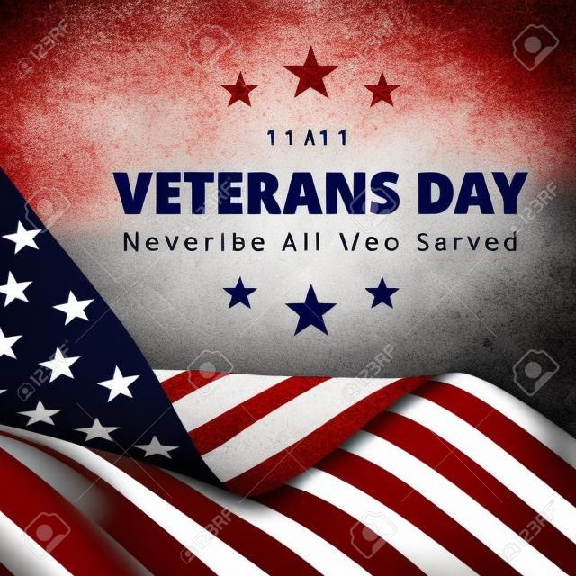 Veterans Day November 11th. Honoring All Who Served greeting card. Creative 3d style template. United state of America, US design. Beautiful USA flag composition. Poster design