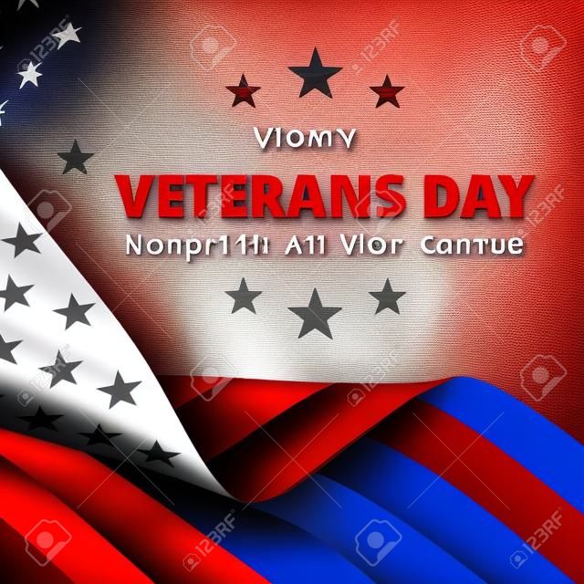 Veterans Day November 11th. Honoring All Who Served greeting card. Creative 3d style template. United state of America, US design. Beautiful USA flag composition. Poster design