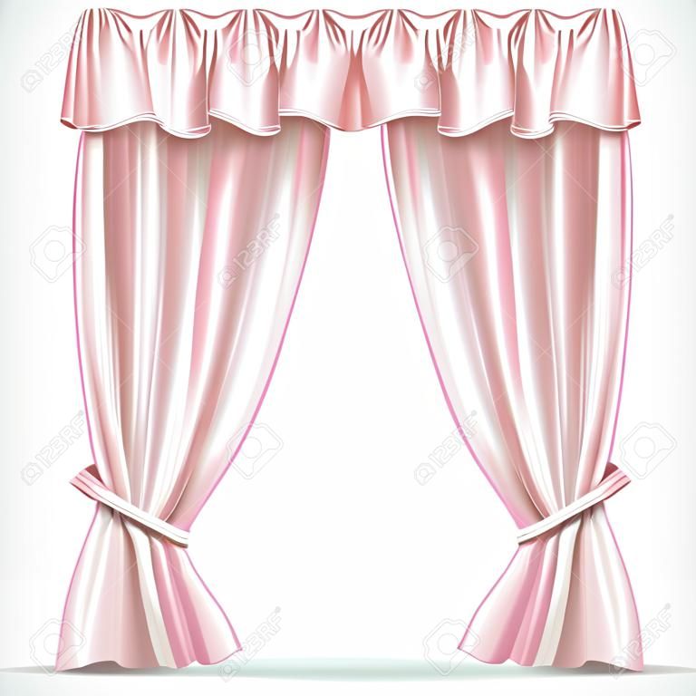 Rideau rose drapé avec bandeau isolé sur un fond blanc 1