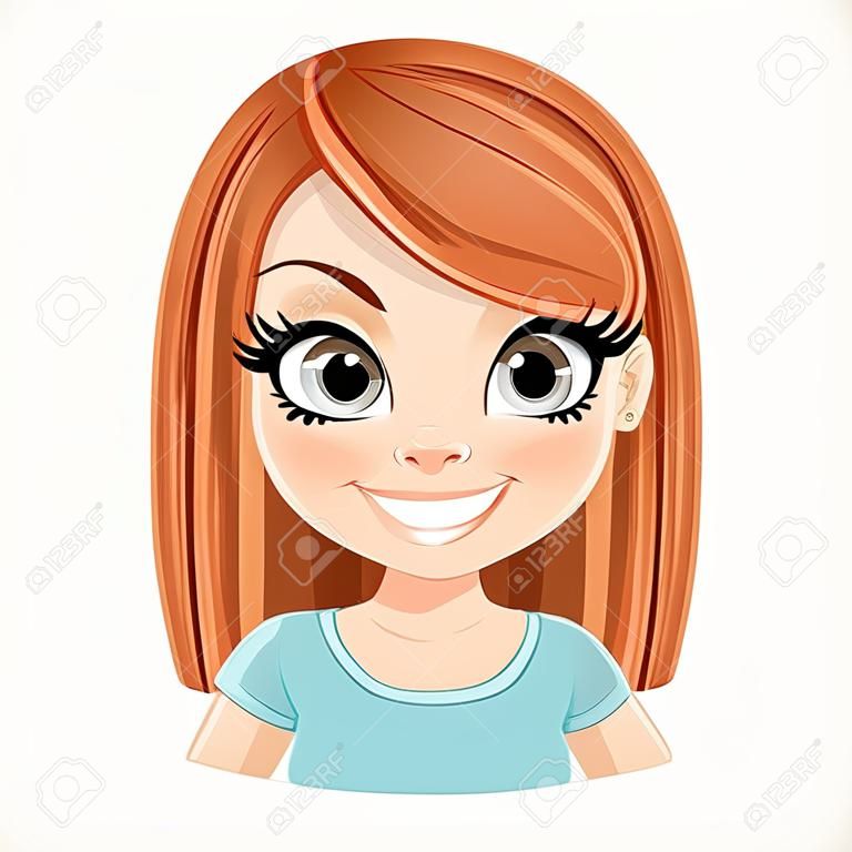Schöne gleichaltrige Mädchen mit glattes braunes Haar Porträt isoliert auf weißem Hintergrund