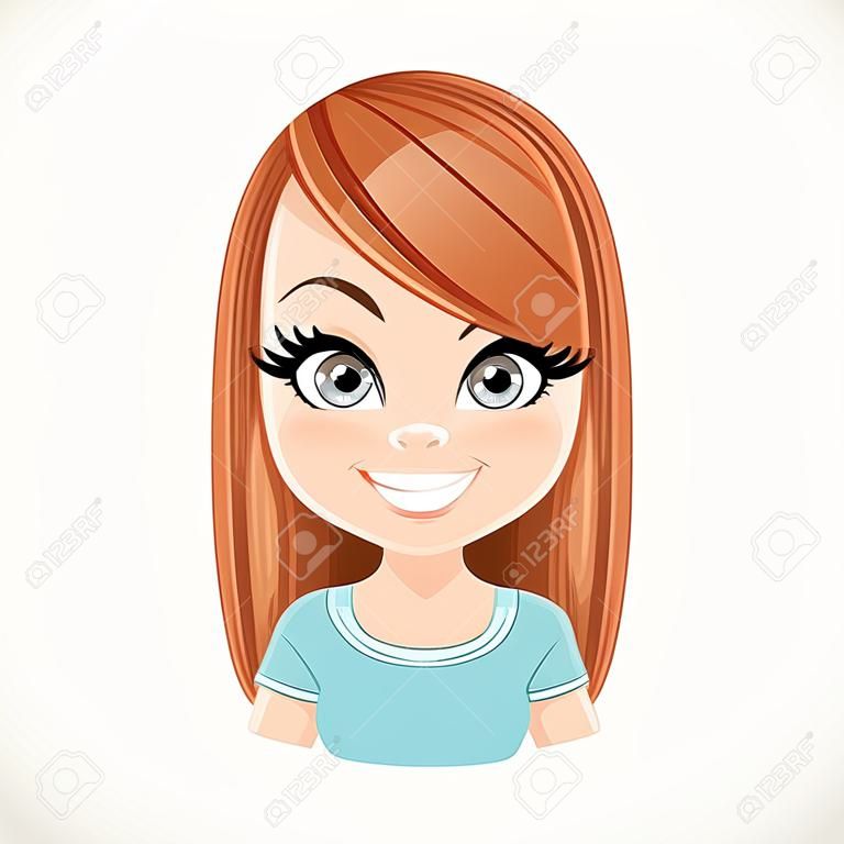Belle fille brune avec droit portrait brun cheveux isolé sur fond blanc