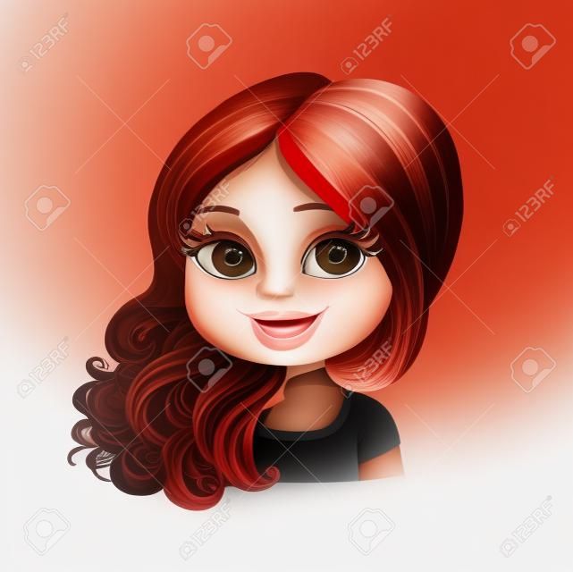 Bella ragazza la bruna con i capelli rossi sono spostati attraverso un ritratto spalla isolato su sfondo bianco