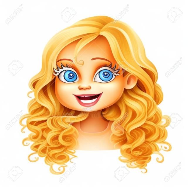 Schöne blonde Mädchen mit wunderschönen Locken Porträt isoliert auf weißem Hintergrund