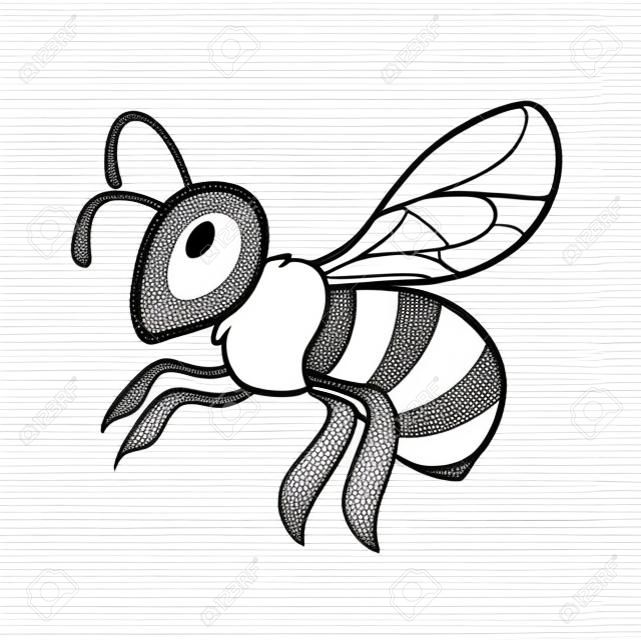 Bee flies line art isolated on a white background