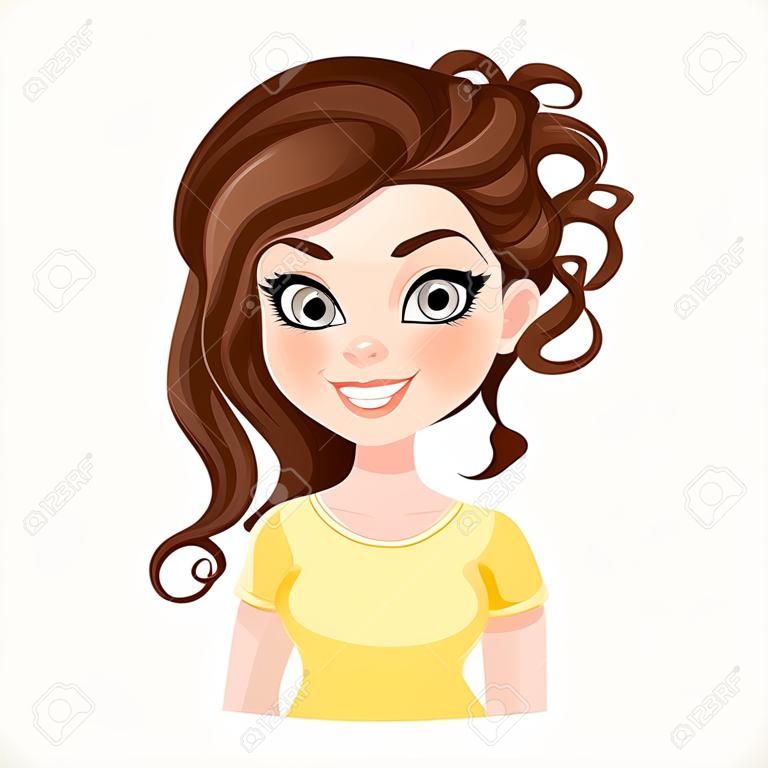 Красивая брюнетка девушка с длинным темным шоколадного цветом волнистых волос сгруппированного портретом, изолированная на белом фоне