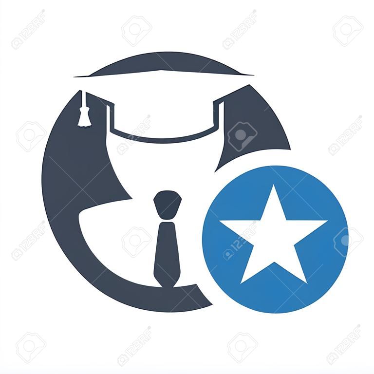 Student icon, education concept icon with star sign. Student icon and best, favorite, rating symbol