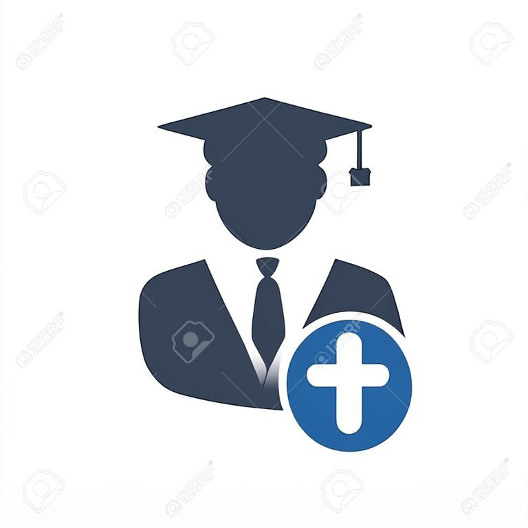 Student icon, education concept icon with add sign. Student icon and new, plus, positive symbol