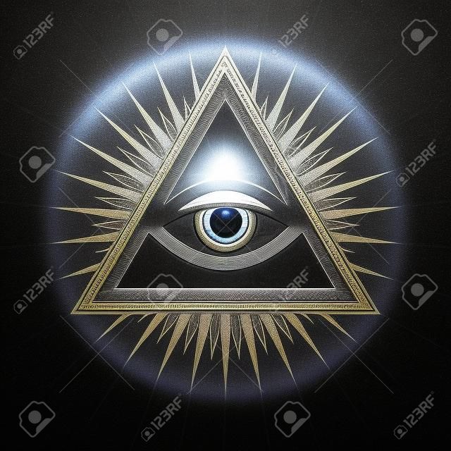 Occhio di Dio che tutto vede. Antico simbolo sacro mistico di Illuminati e Massoneria. â ? "Versione argento selenio.