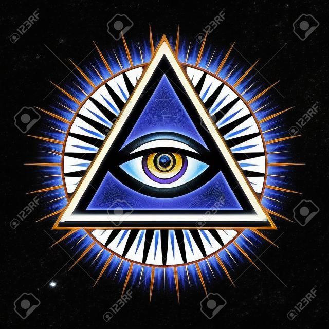 ?il de Dieu qui voit tout (L'?il de la Providence | ?il de l'omniscience | Delta lumineux | Oculus Dei). Ancien symbole sacré mystique des Illuminati et de la franc-maçonnerie.